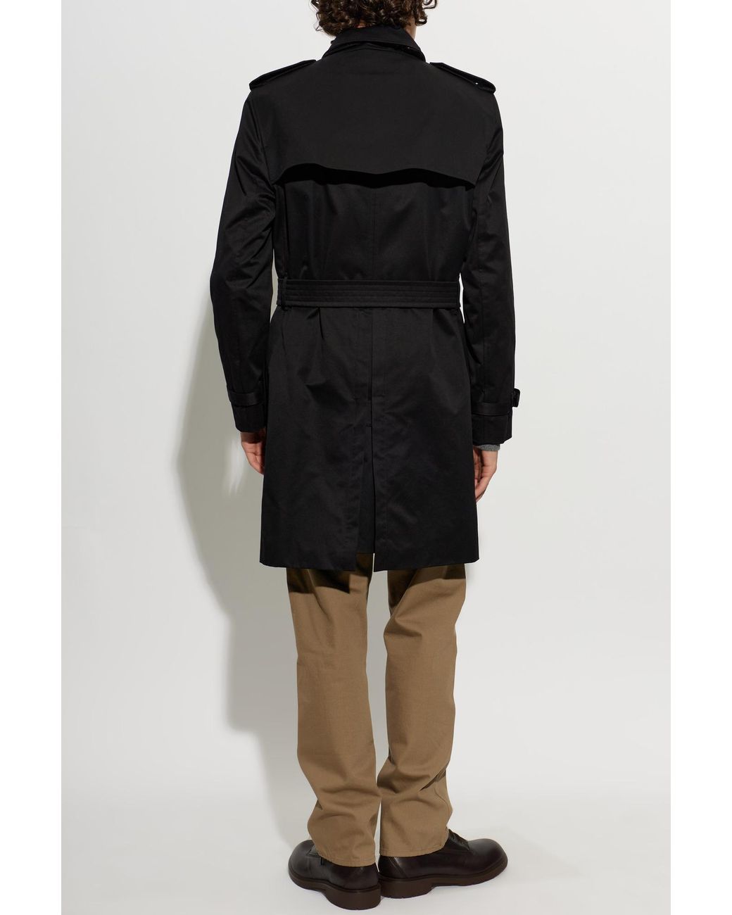 Burberry Black Wool Trench Coat 'Kensington' for men