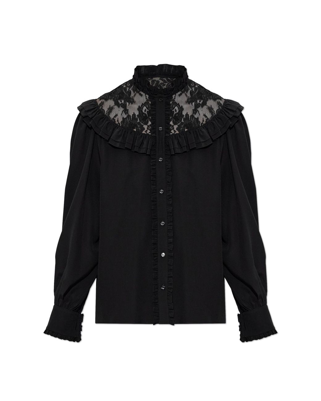 Chloé Black Silk Shirt With Lace