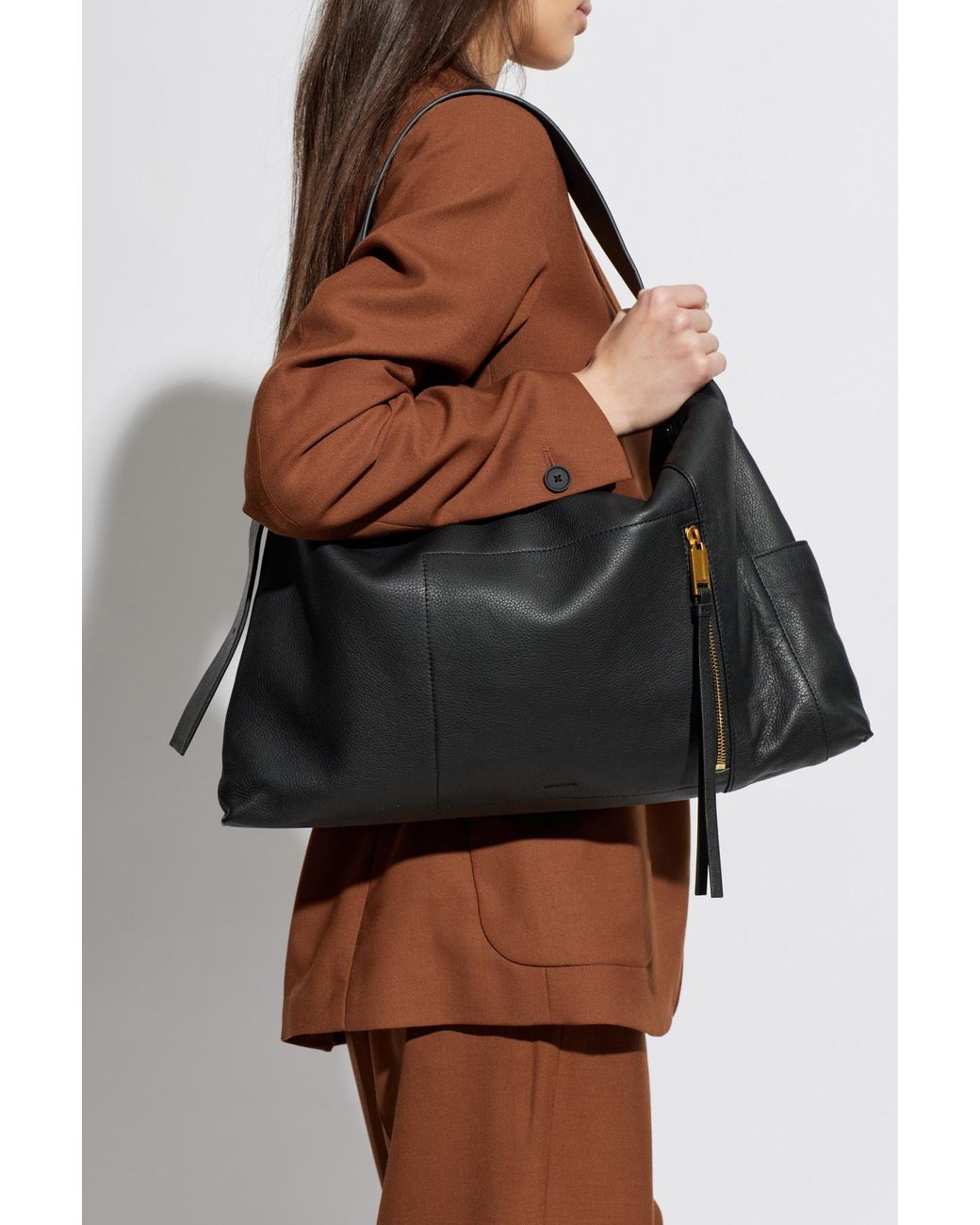 AllSaints Black Leather Shoulder Bag 'Alba'