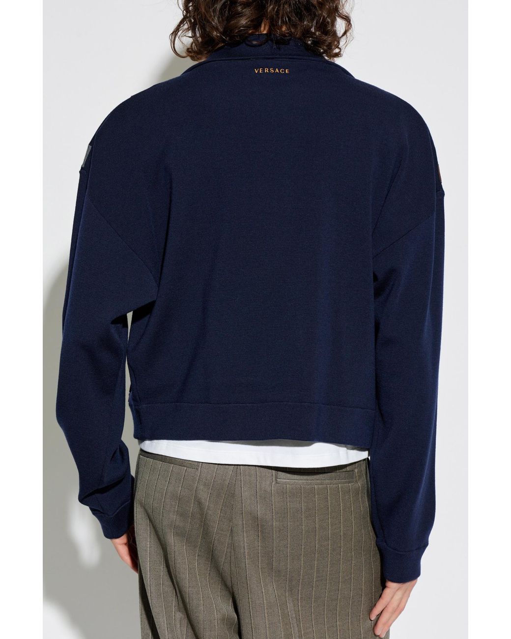 Versace Blue Cardigan With Leather Inserts for men
