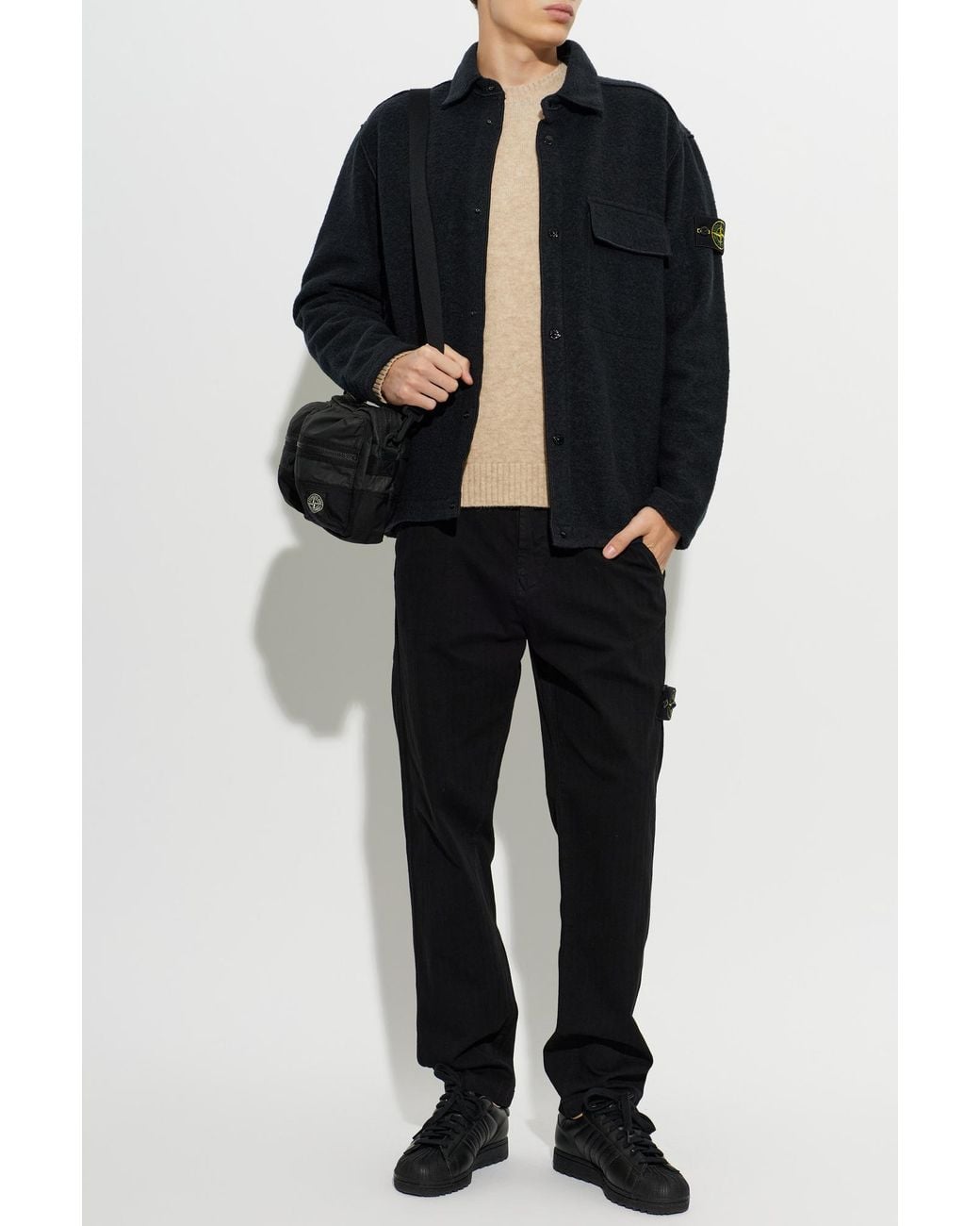 Stone Island Black Jacket With Logo Patch for men
