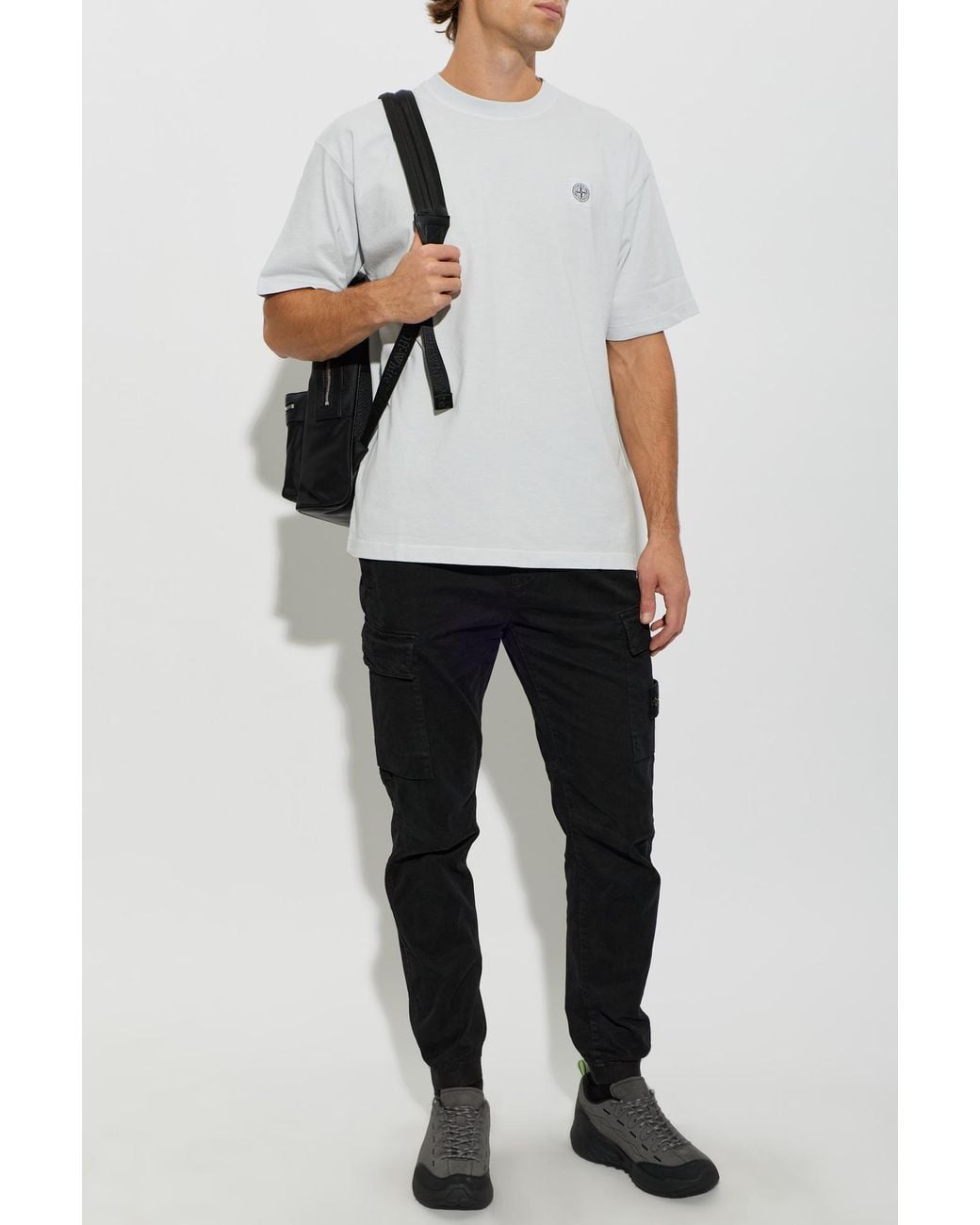 Stone Island White T-Shirt With Logo Patch for men