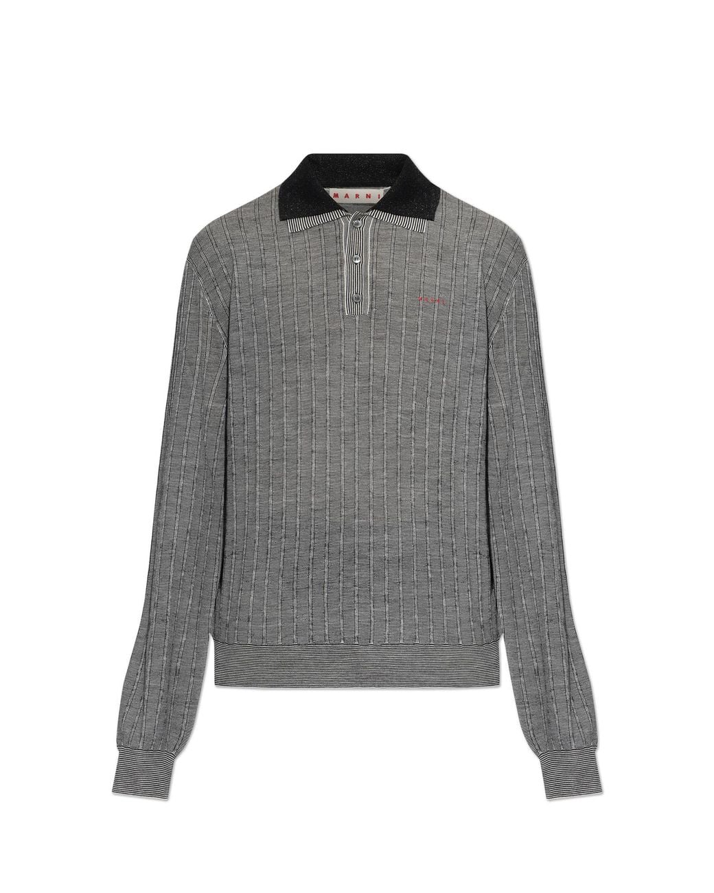 Marni Gray Wool Long-Sleeve Polo Shirt for men