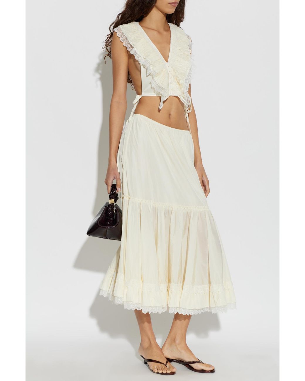 Ganni White Top With Lace Trim