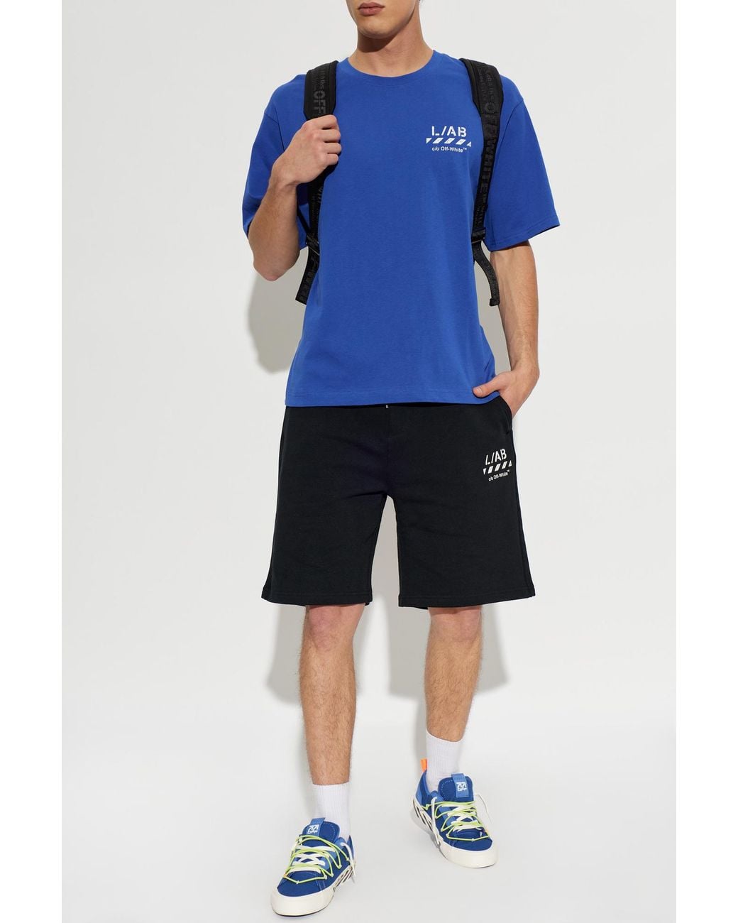 LAB C.O. OFF WHITE Blue T-Shirt With Printed Logo for men