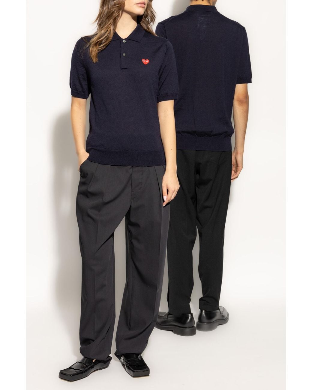 COMME DES GARÇONS PLAY Blue Wool Navy Polo With Heart Patch