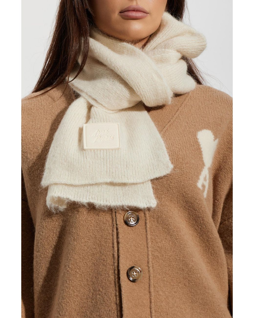 AMI Natural Scarf With Sewn-On Logo