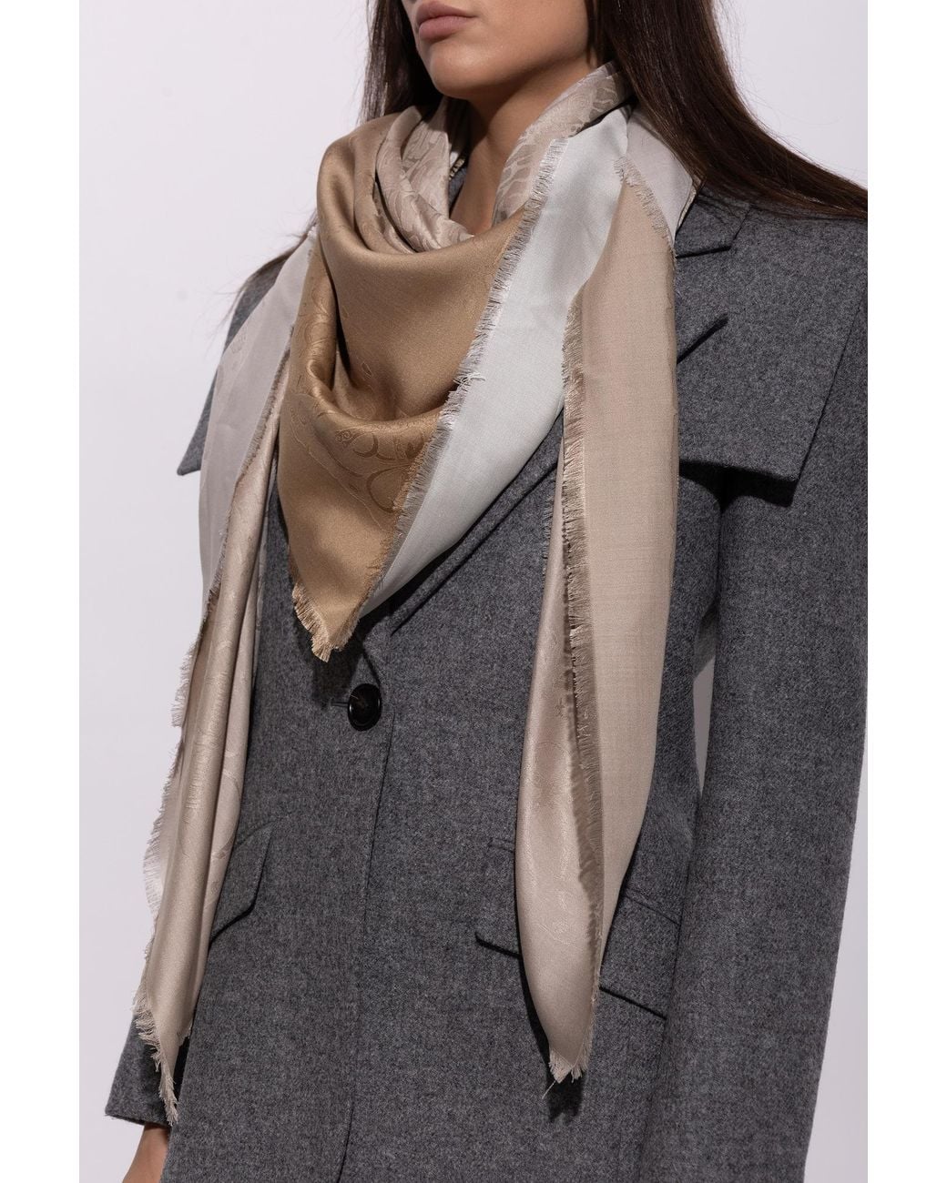 Ferragamo Natural Silk Scarf With Decorative Pattern