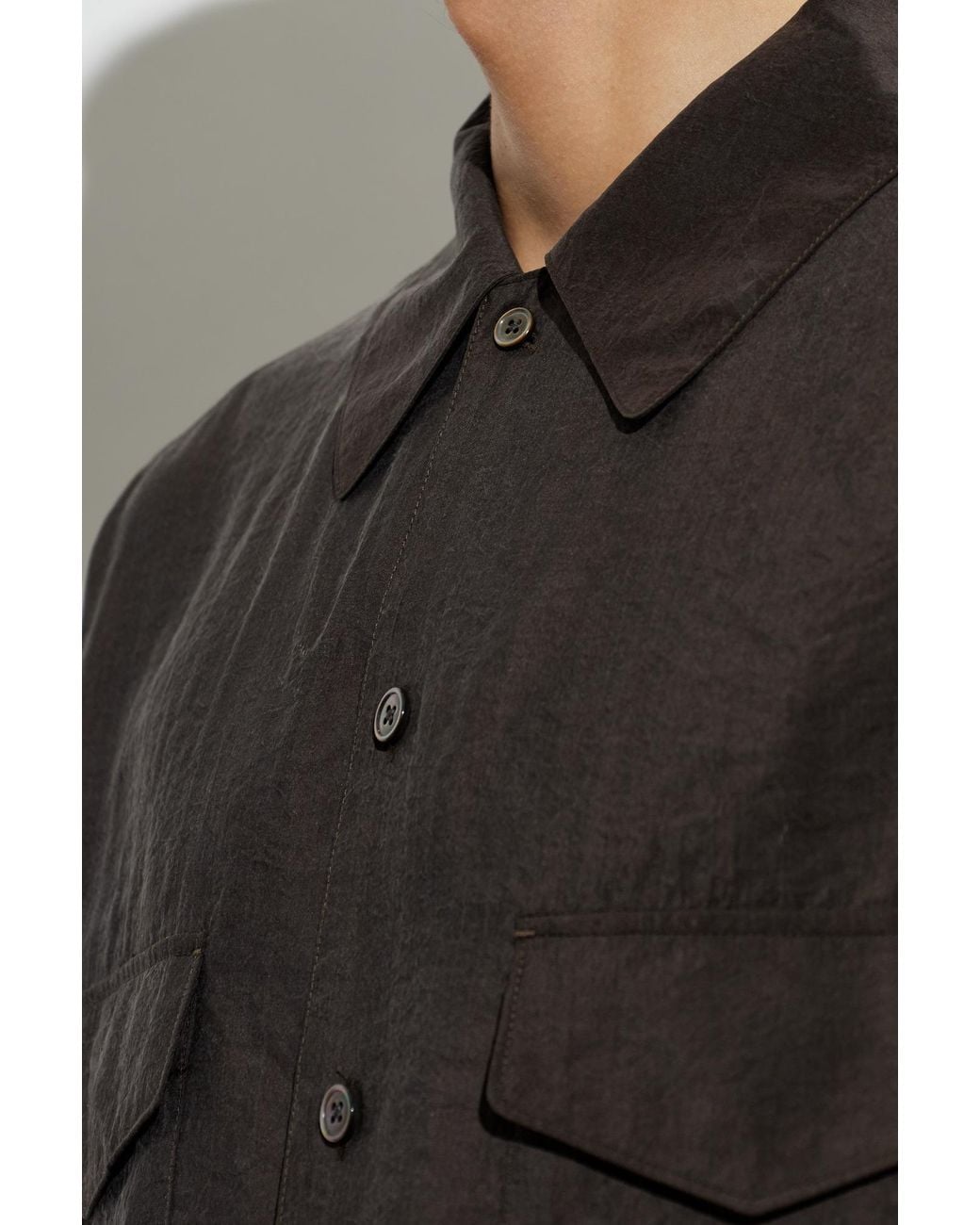 Lemaire Black Silk Shirt With Pockets for men