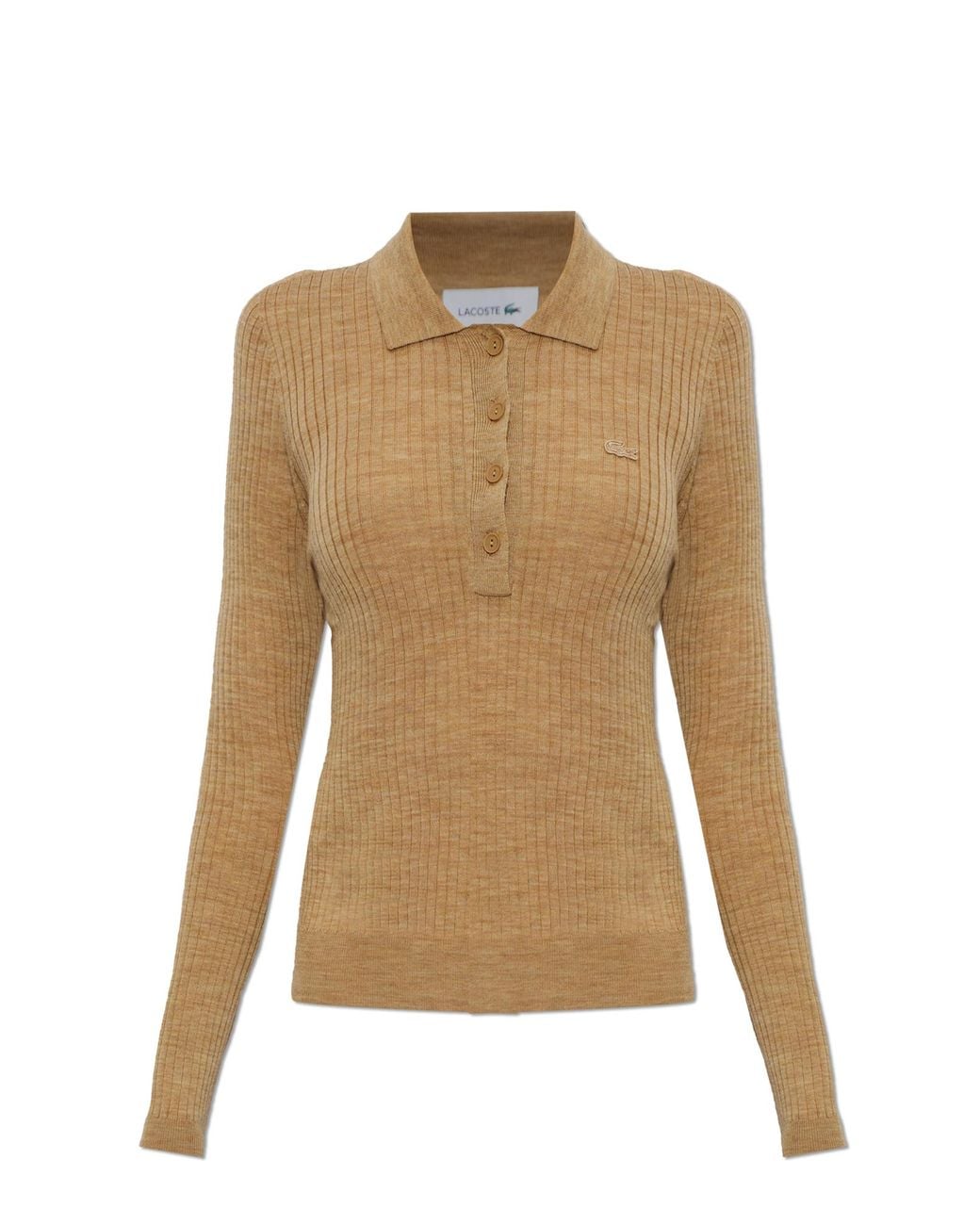 Lacoste Natural Fitted Wool Polo Sweater