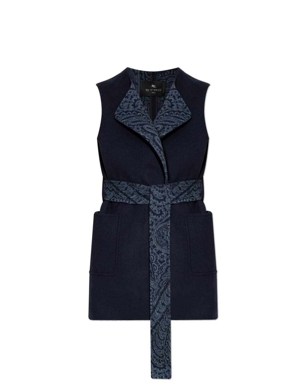 Etro Blue Wool Vest With Belt
