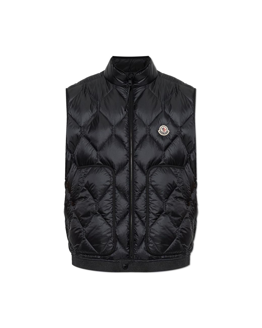 Moncler Black Quilted Vest With Logo Patch for men