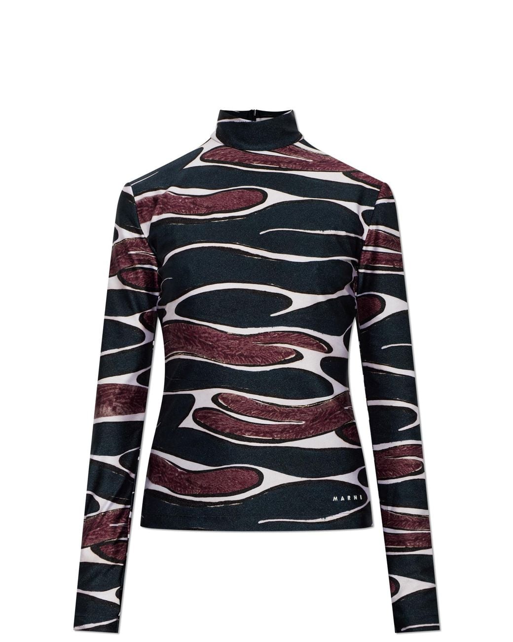 Marni Black Patterned Turtleneck Top