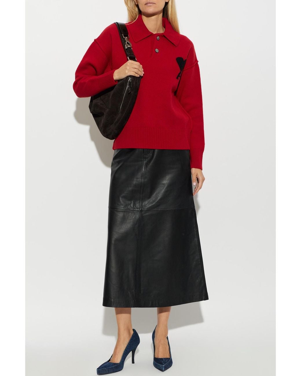 AMI Red Wool Long-Sleeve Polo