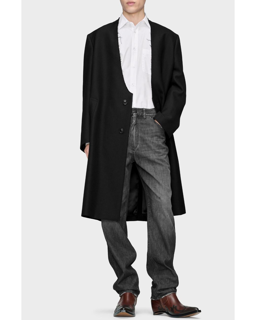 Maison Margiela Black Wool Coat With Raw-Edge Finish for men
