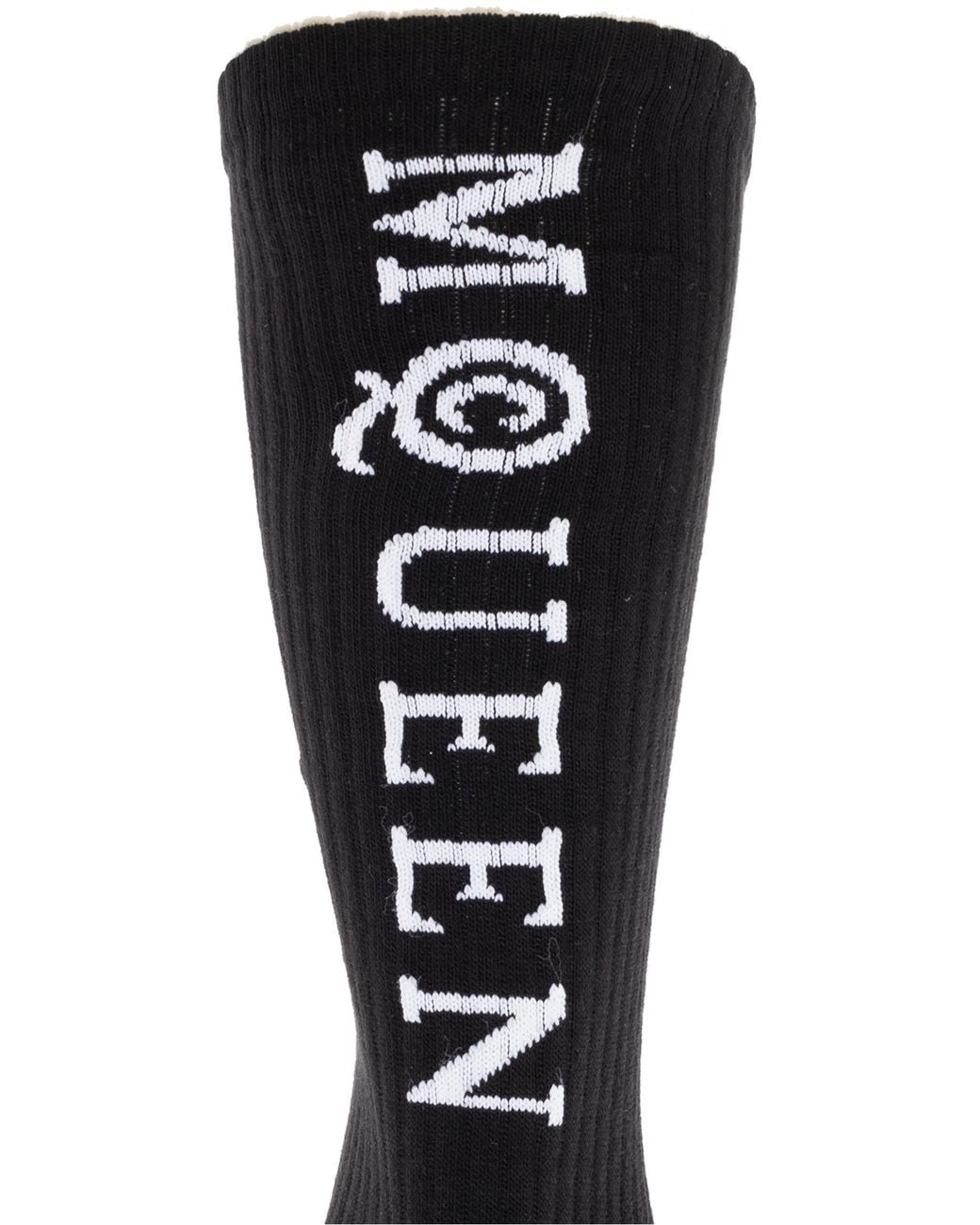 McQueen Black Cotton Socks With Logo for men