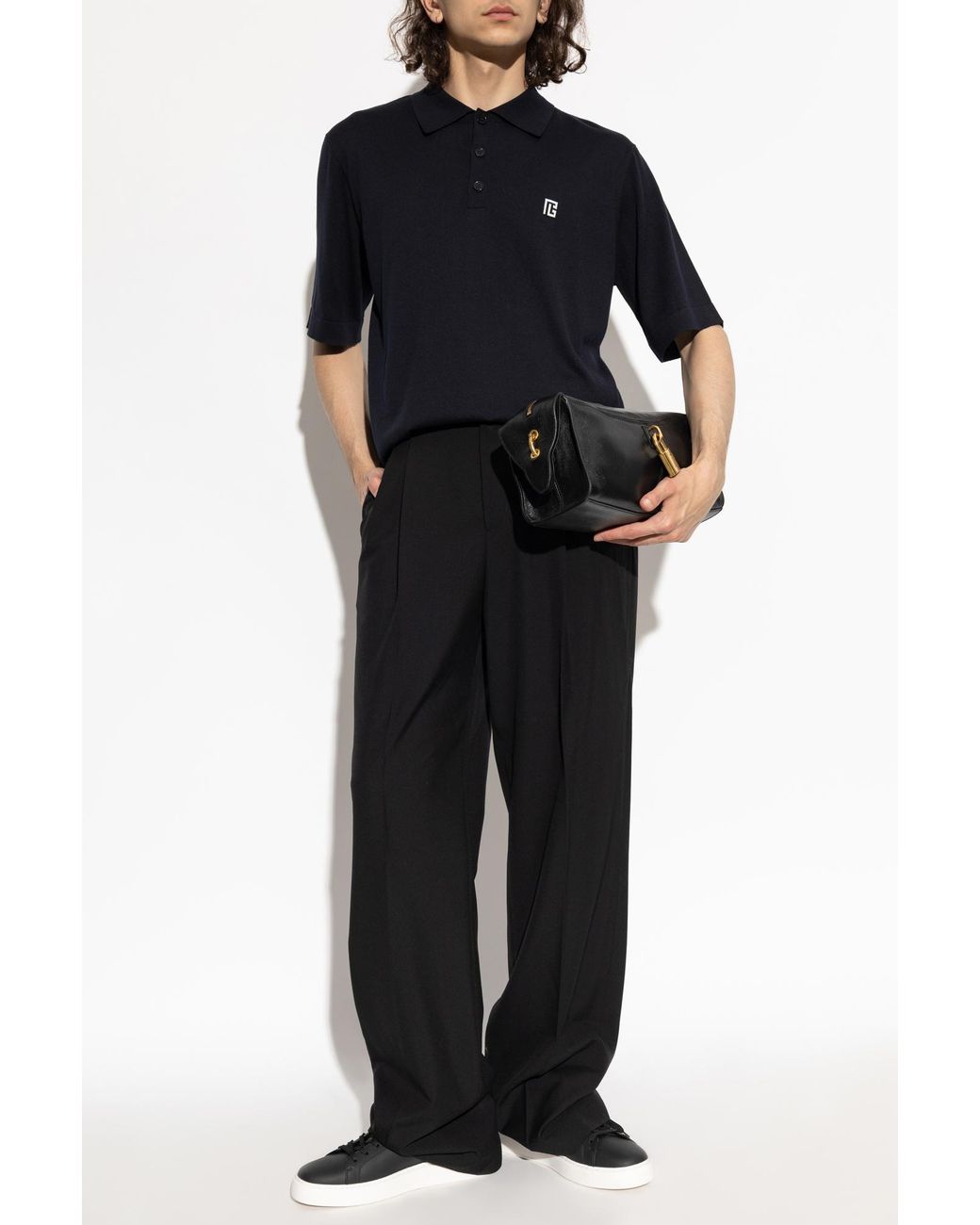 Balmain Black Polo With Logo for men
