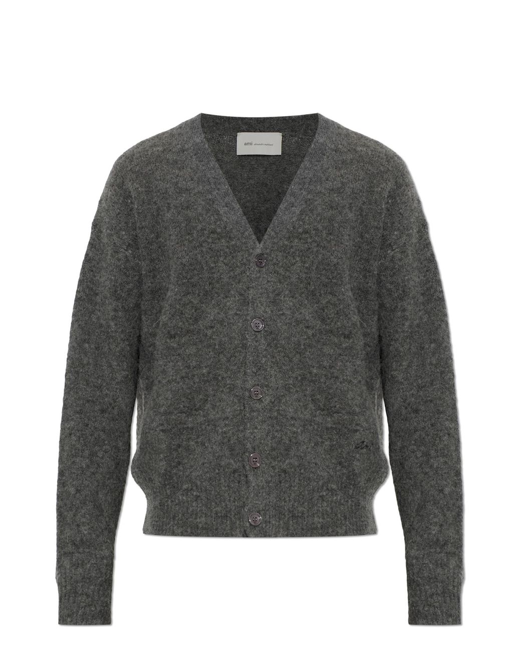 AMI Gray Wool Cardigan With Logo for men