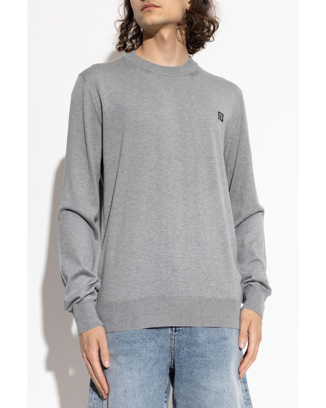 Balmain Gray Sweater With A Crew Neck for men
