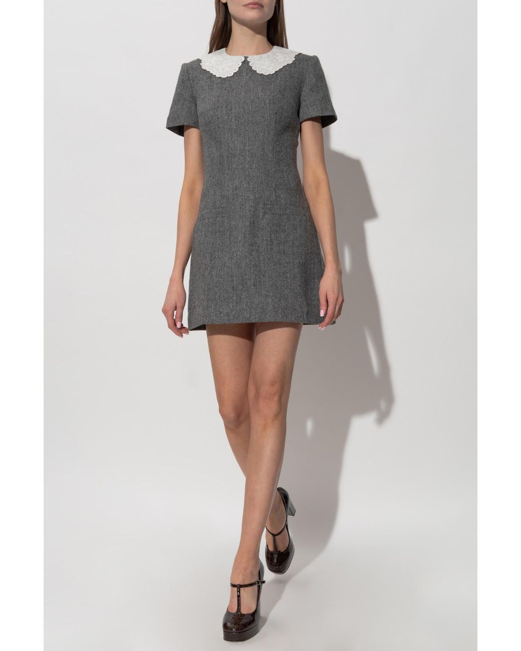 Self-Portrait Gray Dress With Herringbone Pattern