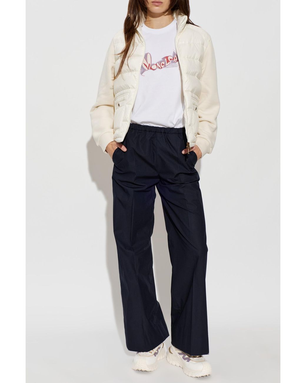 Moncler White Sweatshirt With Quilted Front