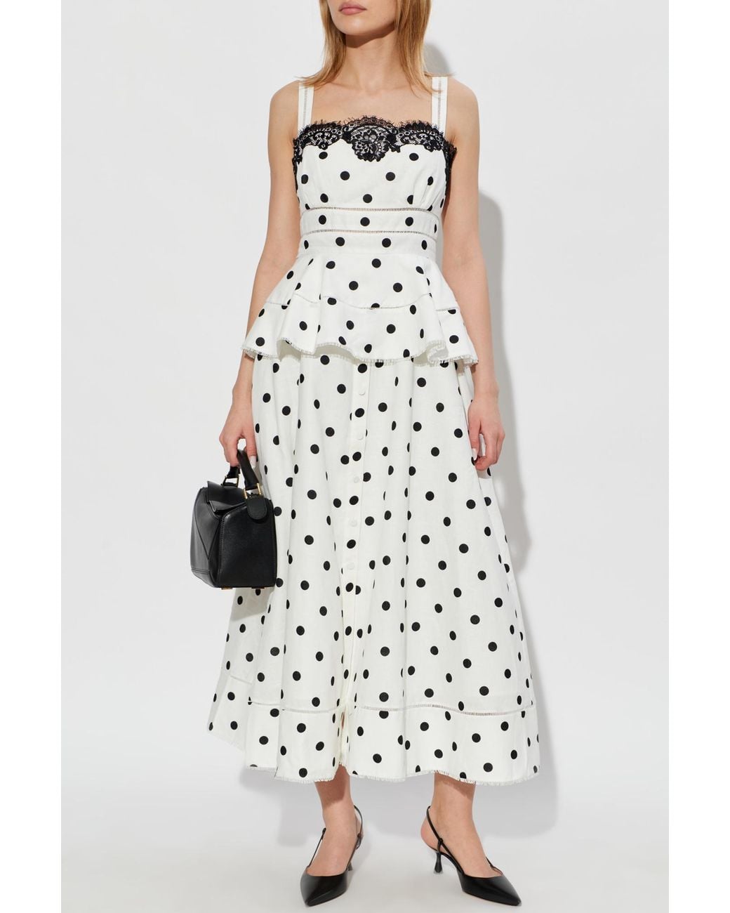 Self-Portrait White Spaghetti Strap Dress With Peplum