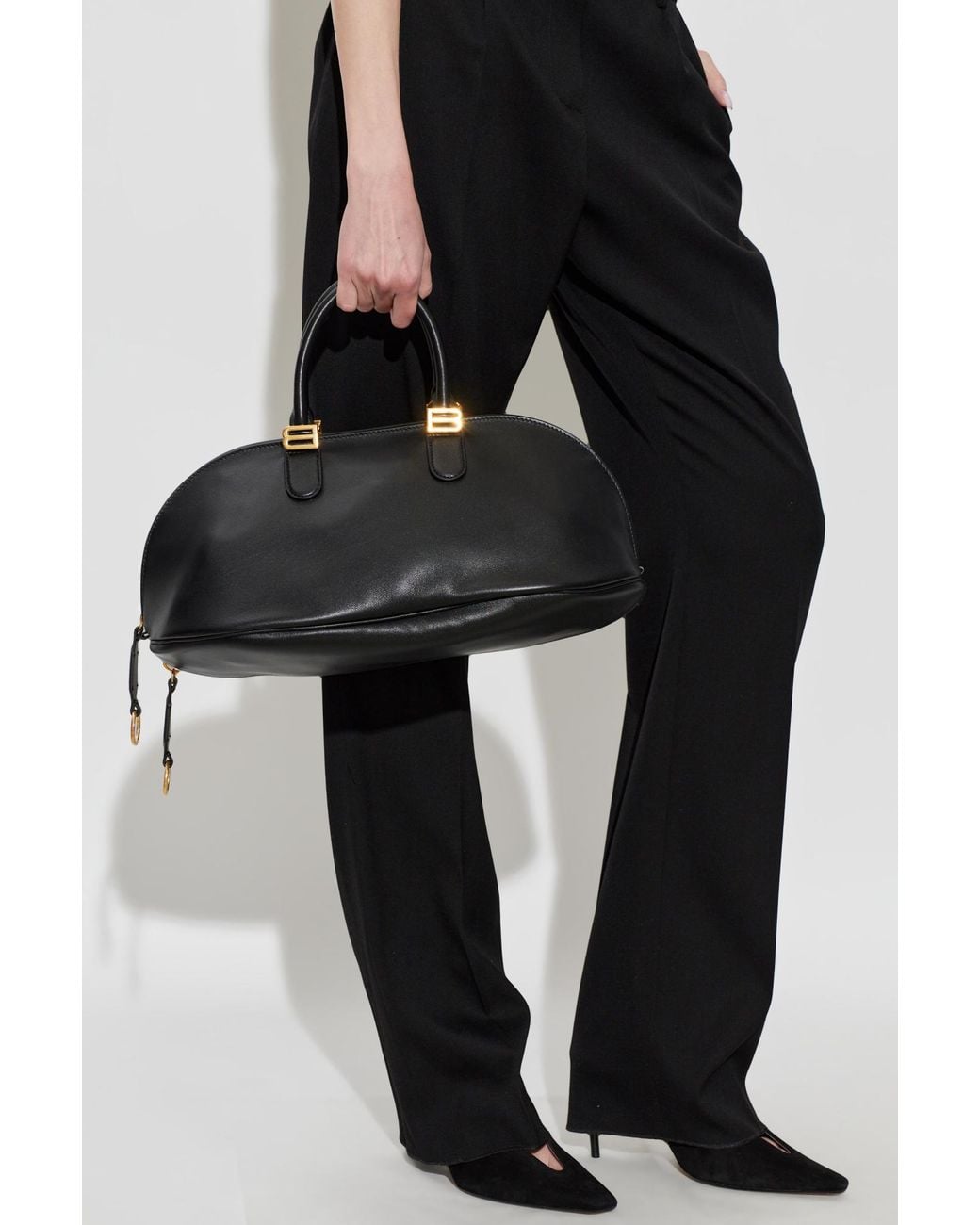 Balenciaga Black Leather Bag "Bolero Bowling Medium"