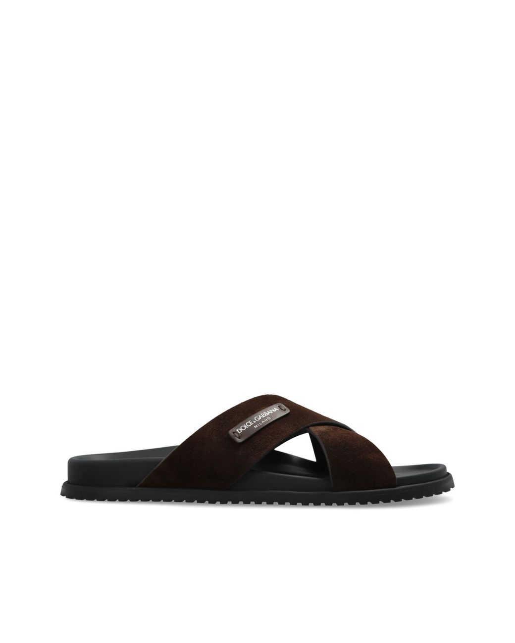 Dolce & Gabbana Black Suede Slides With Logo Patch for men