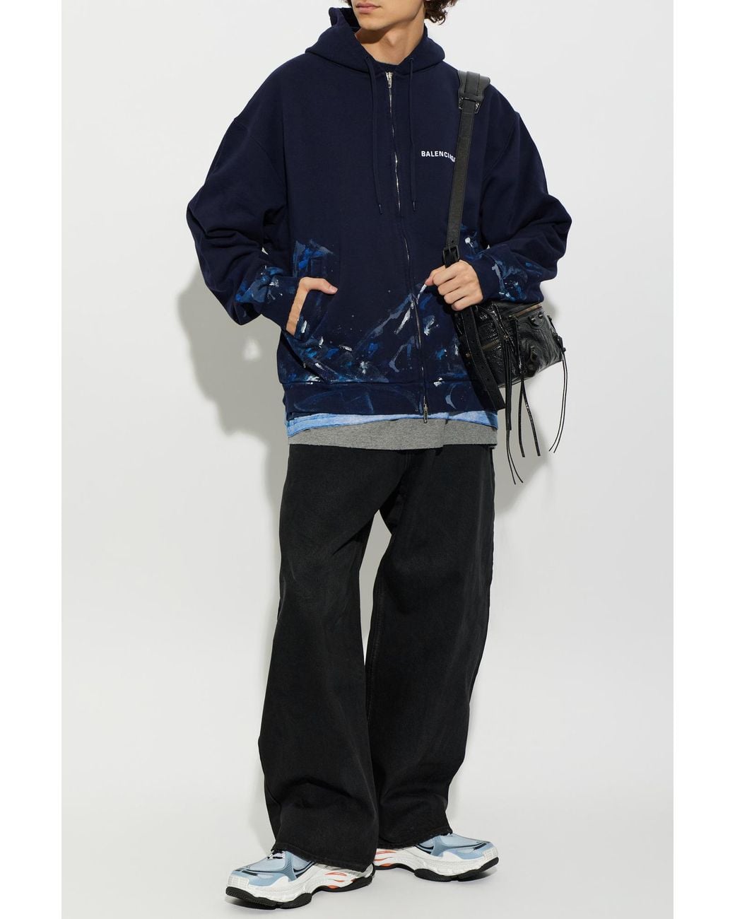 Balenciaga Blue Embroidered Logo Sweatshirt for men