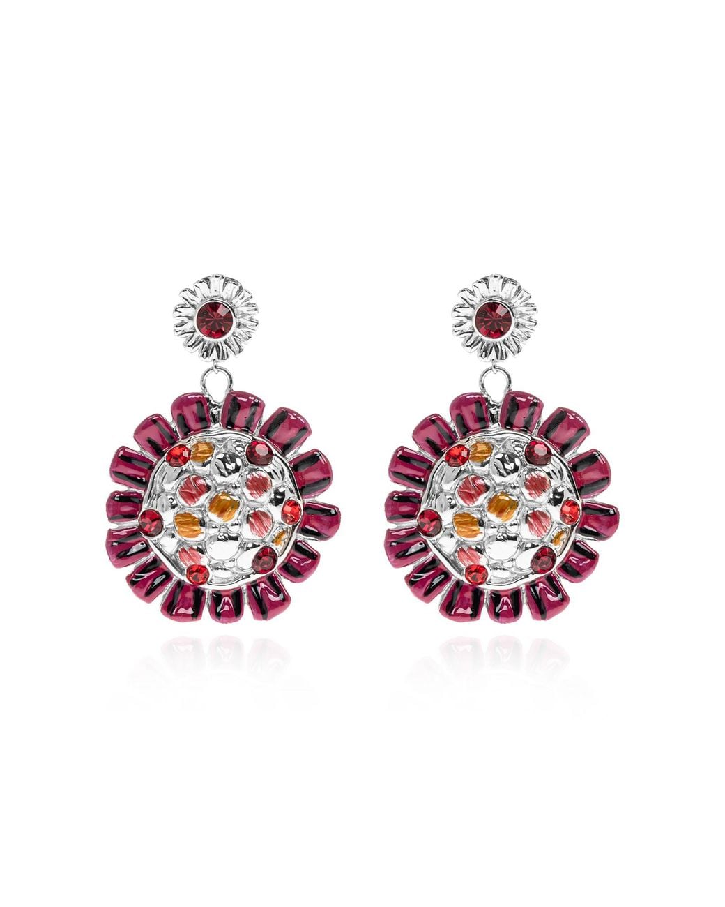Marni Red Brass Floral Motif Earrings