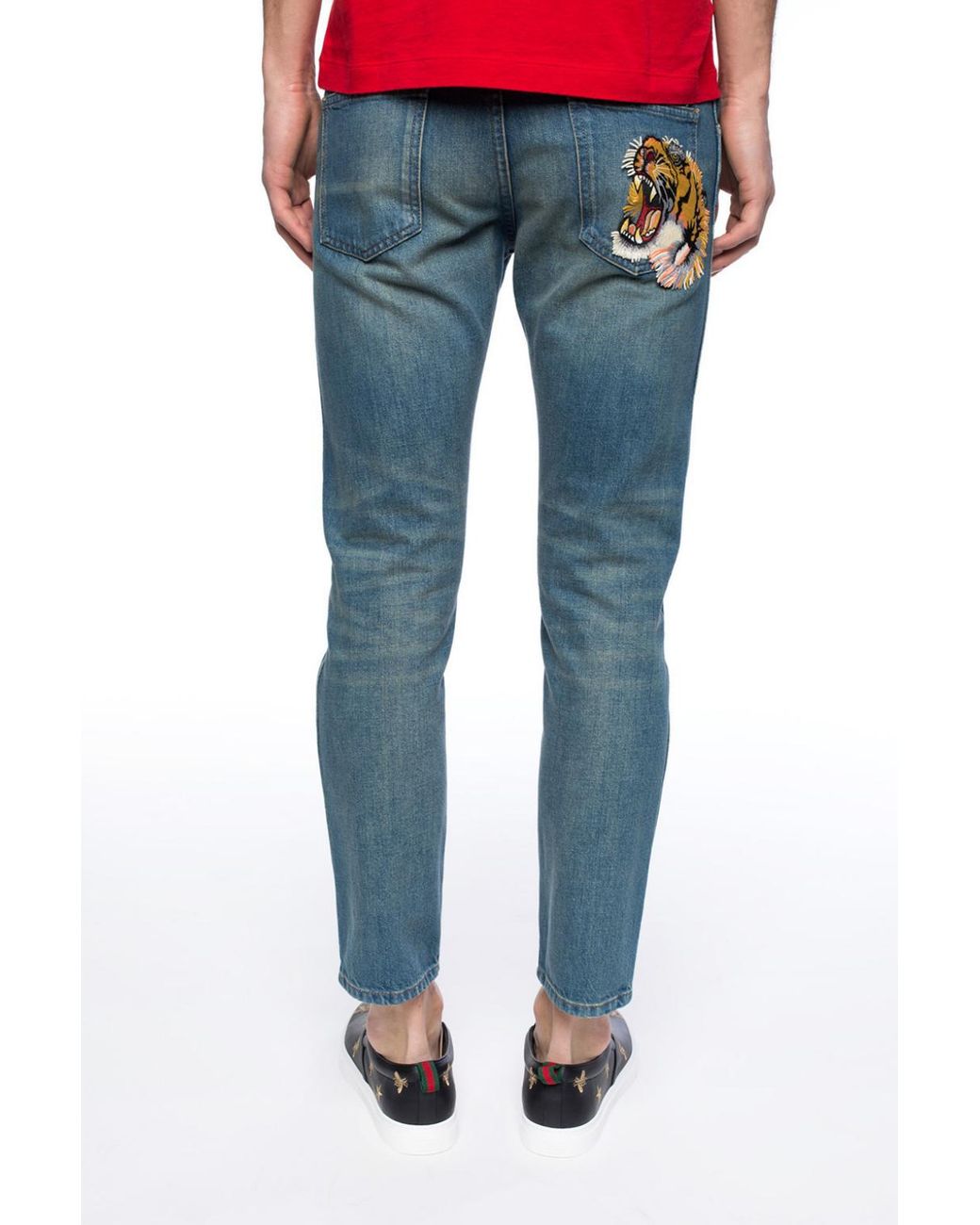 Gucci Embroidered Tiger Head Jeans in Blue for Men
