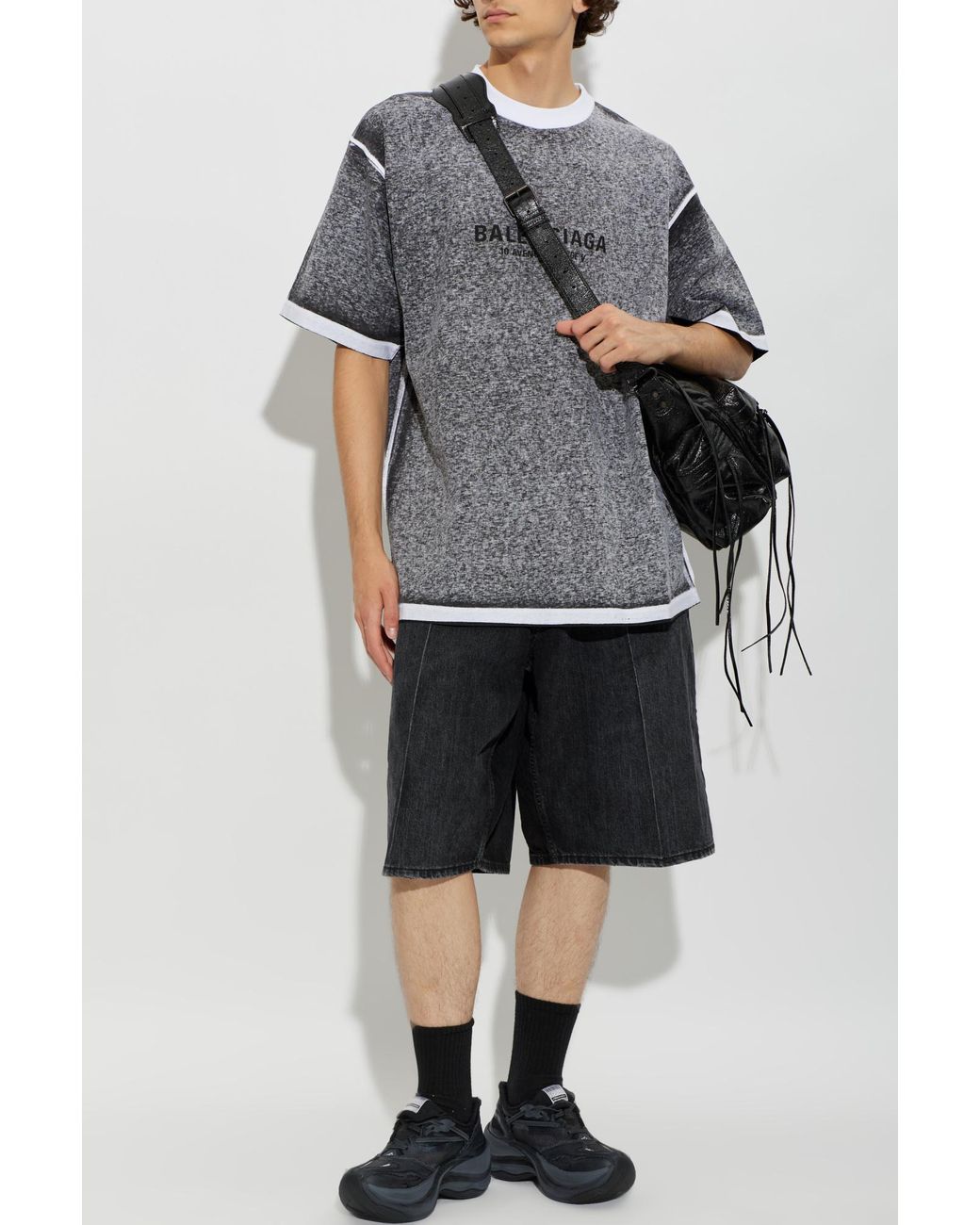 Balenciaga Gray Cotton T-Shirt With Logo for men