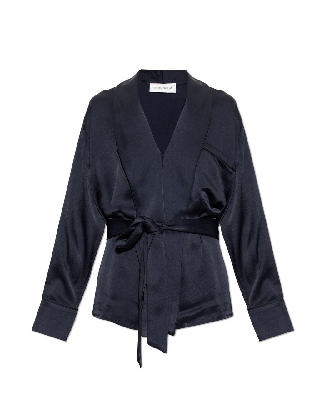 Victoria Beckham Blue Satin Blazer With Belt