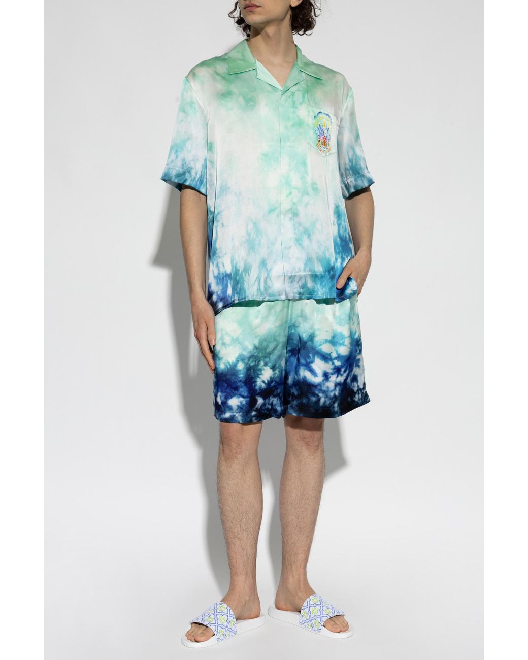Casablanca Blue Silk Shorts With Pocket for men