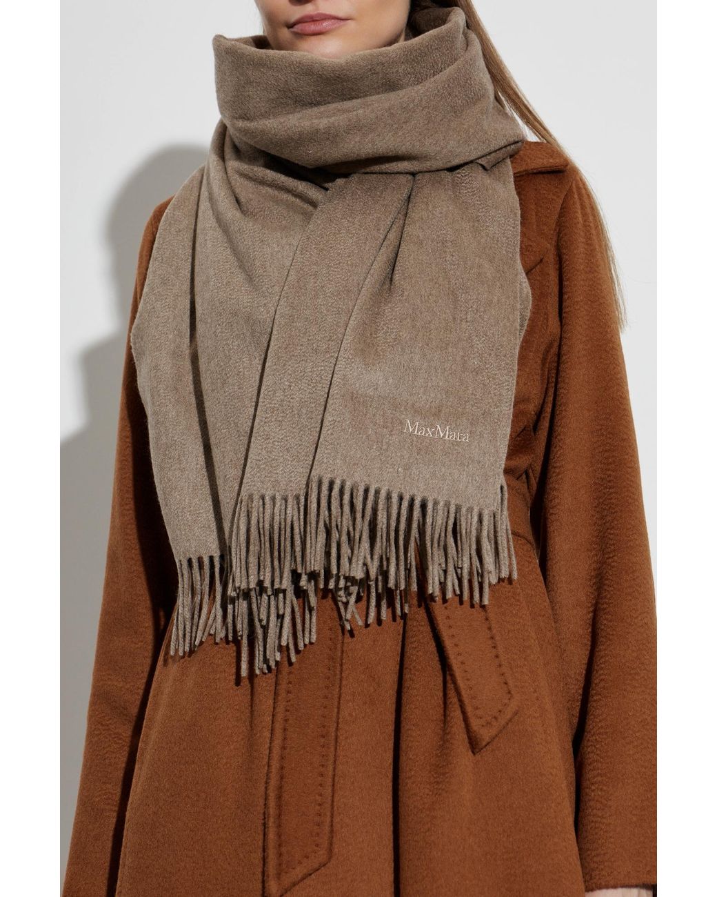 Max Mara Brown Cashmere Scarf 'Baci'