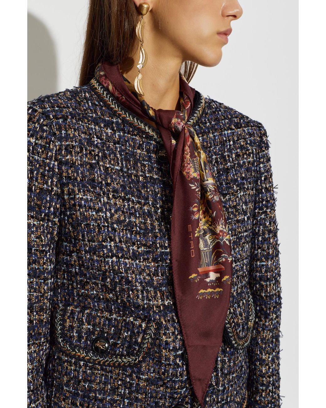 Etro Brown Silk Scarf With Animal Motif