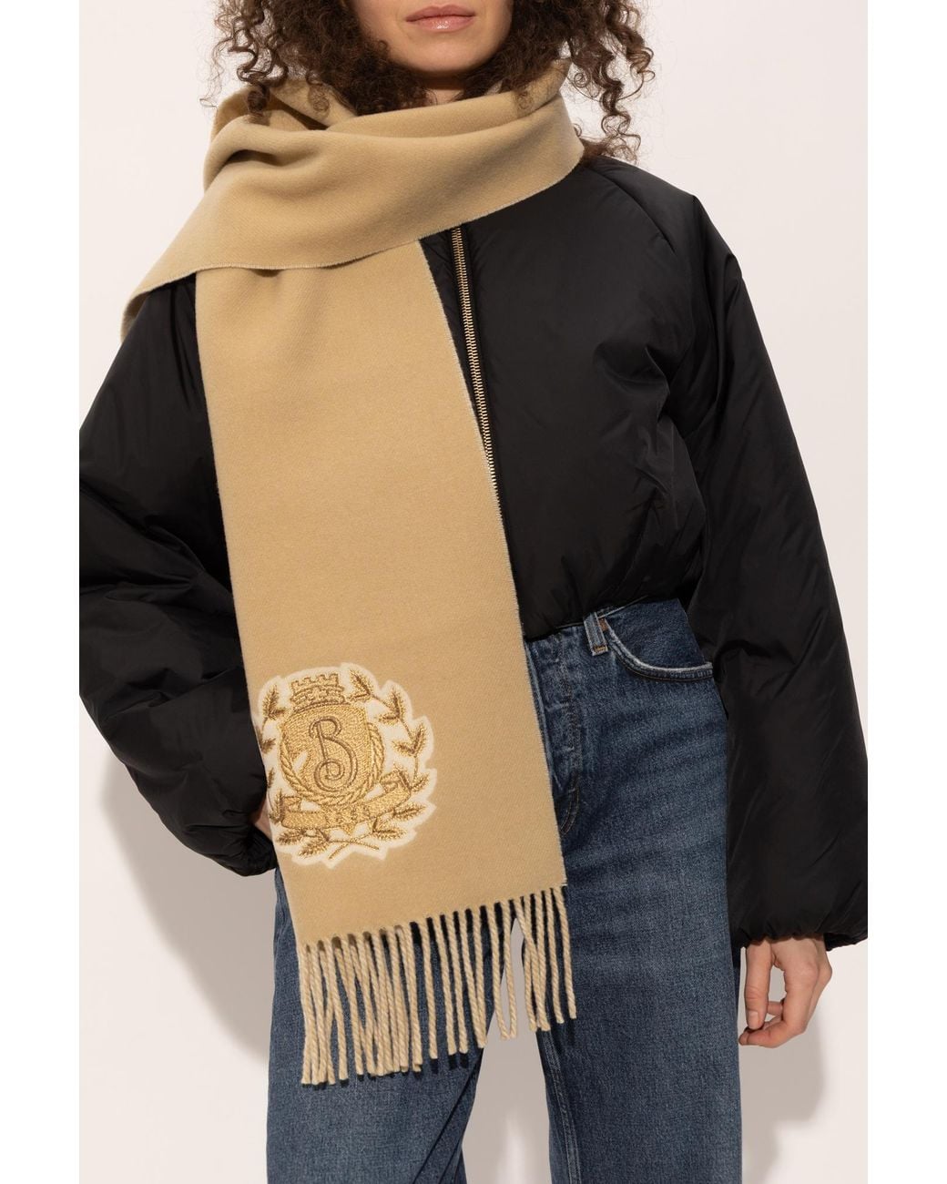 Burberry Natural Scarf With Embroidered Logo