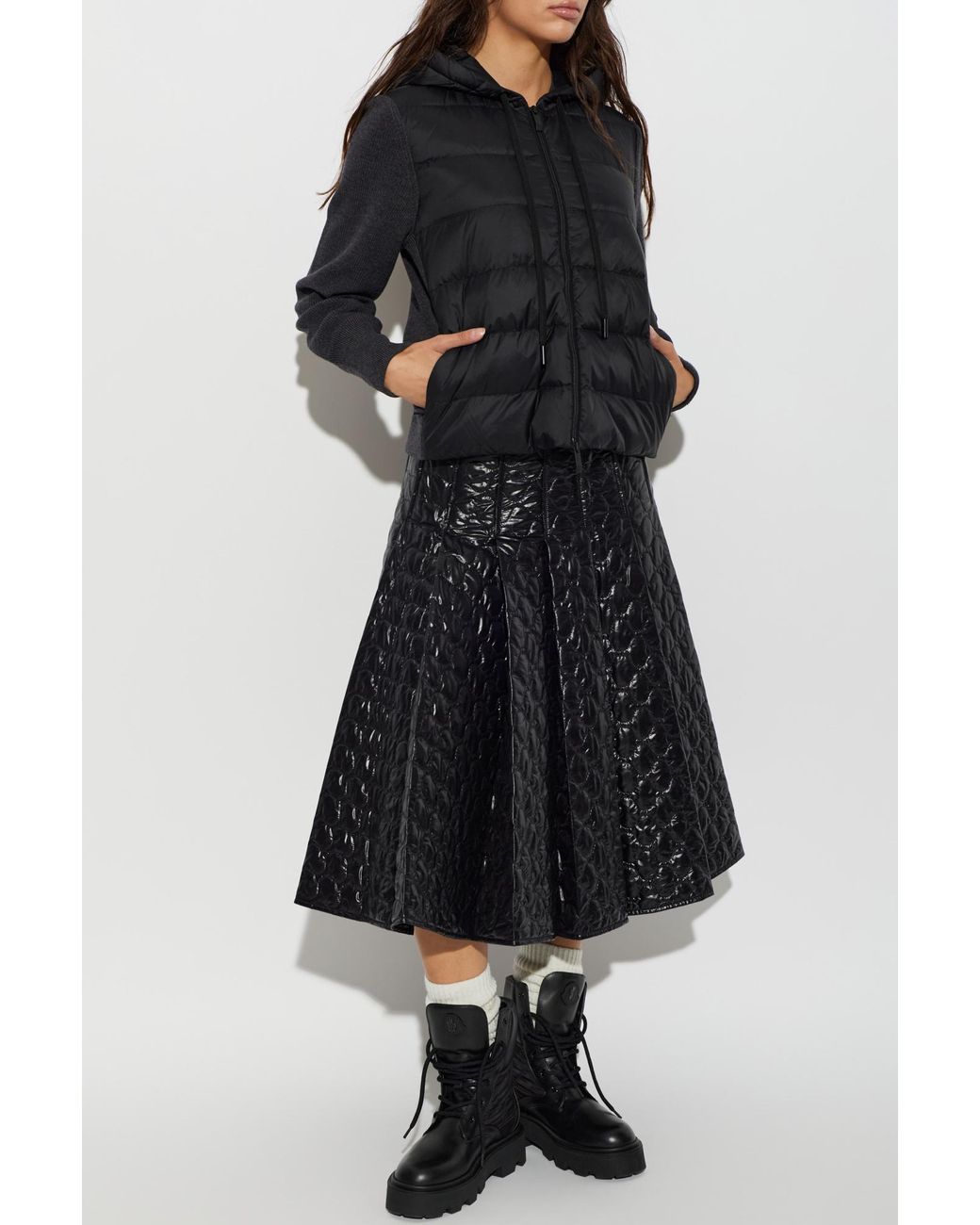 Moncler Black Cardigan With Quilted Front