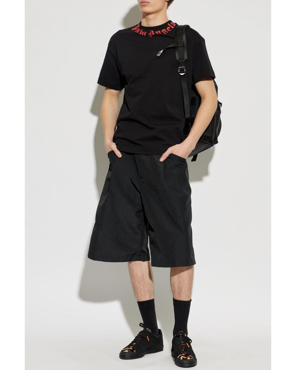 Palm Angels Black T-Shirt With Printed Logo for men