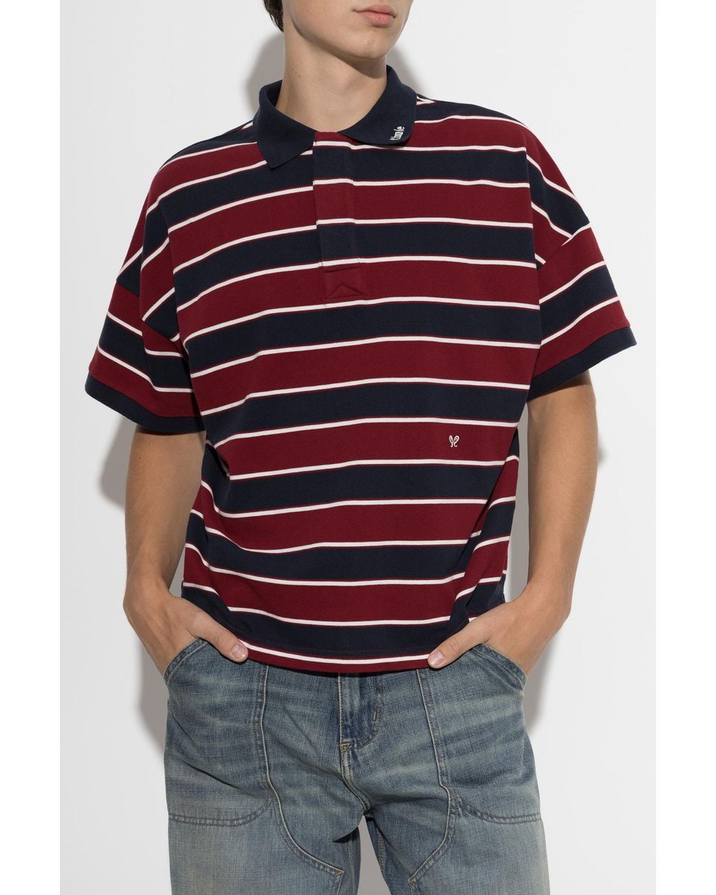 Rhude Red Striped Pattern Polo for men