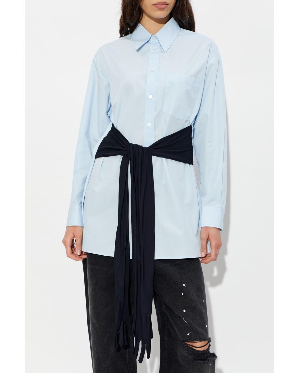 MM6 by Maison Margiela Blue Shirt With Decorative Tie
