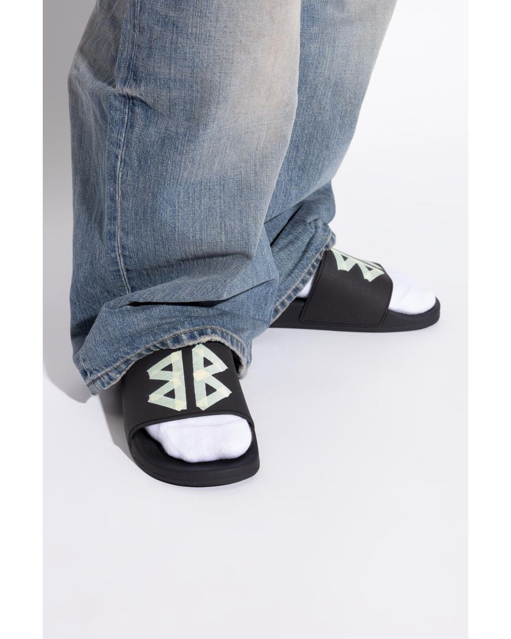 Balenciaga Blue Slides With Logo for men