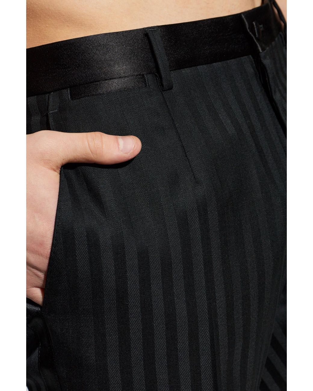 Dolce & Gabbana Black Satin Striped Trousers for men