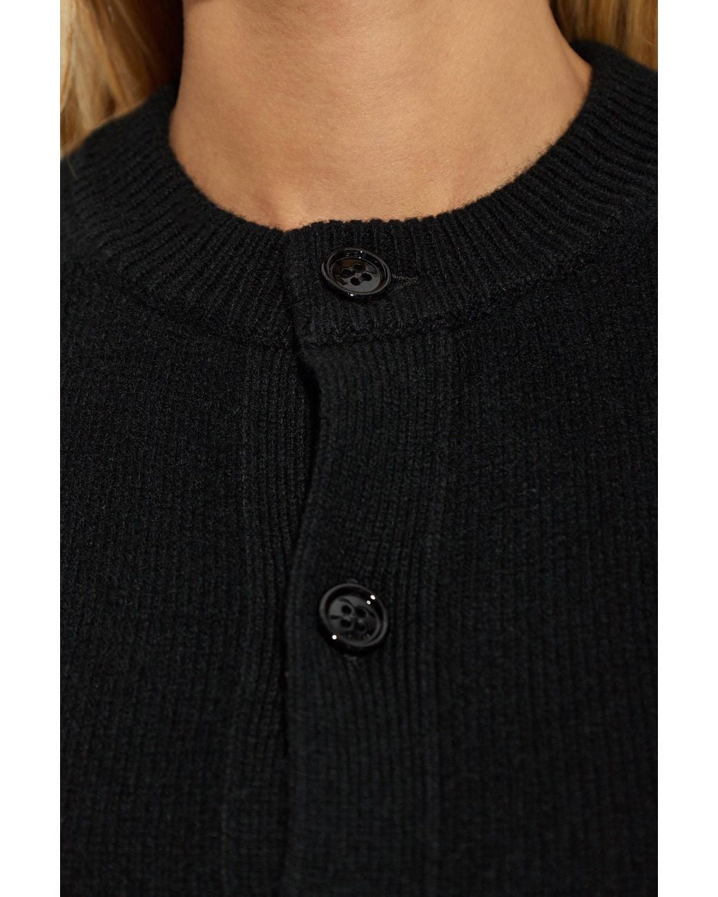 AMI Black Cashmere Cardigan With Embroidered Logo