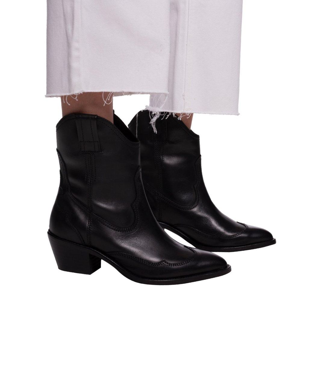AllSaints 'shira' Heeled Cowboy Boots in Black | Lyst