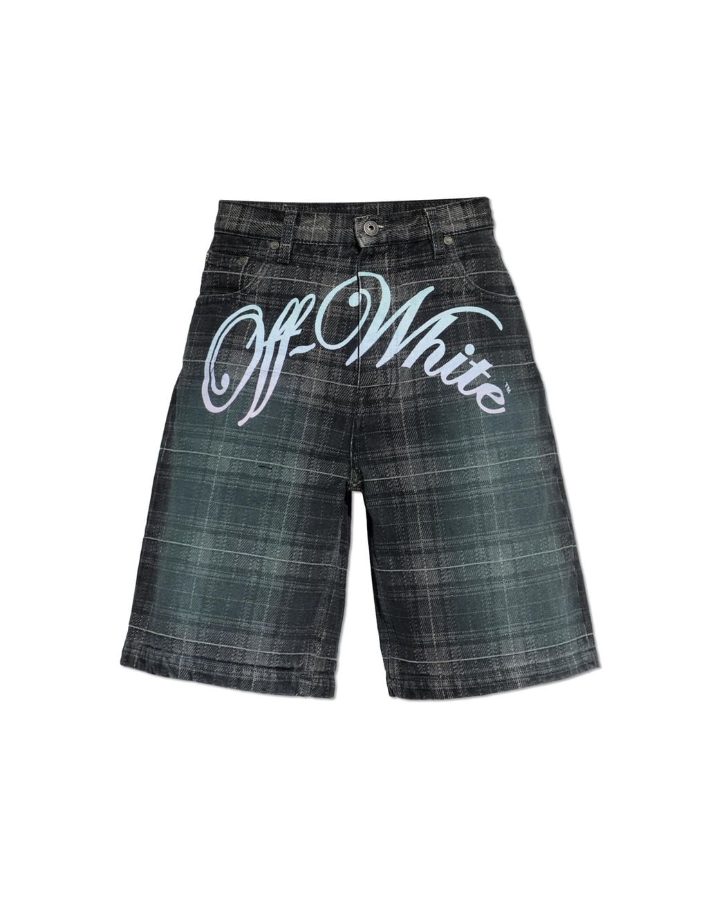 Off-White c/o Virgil Abloh Blue Plaid Patterned Denim Shorts for men