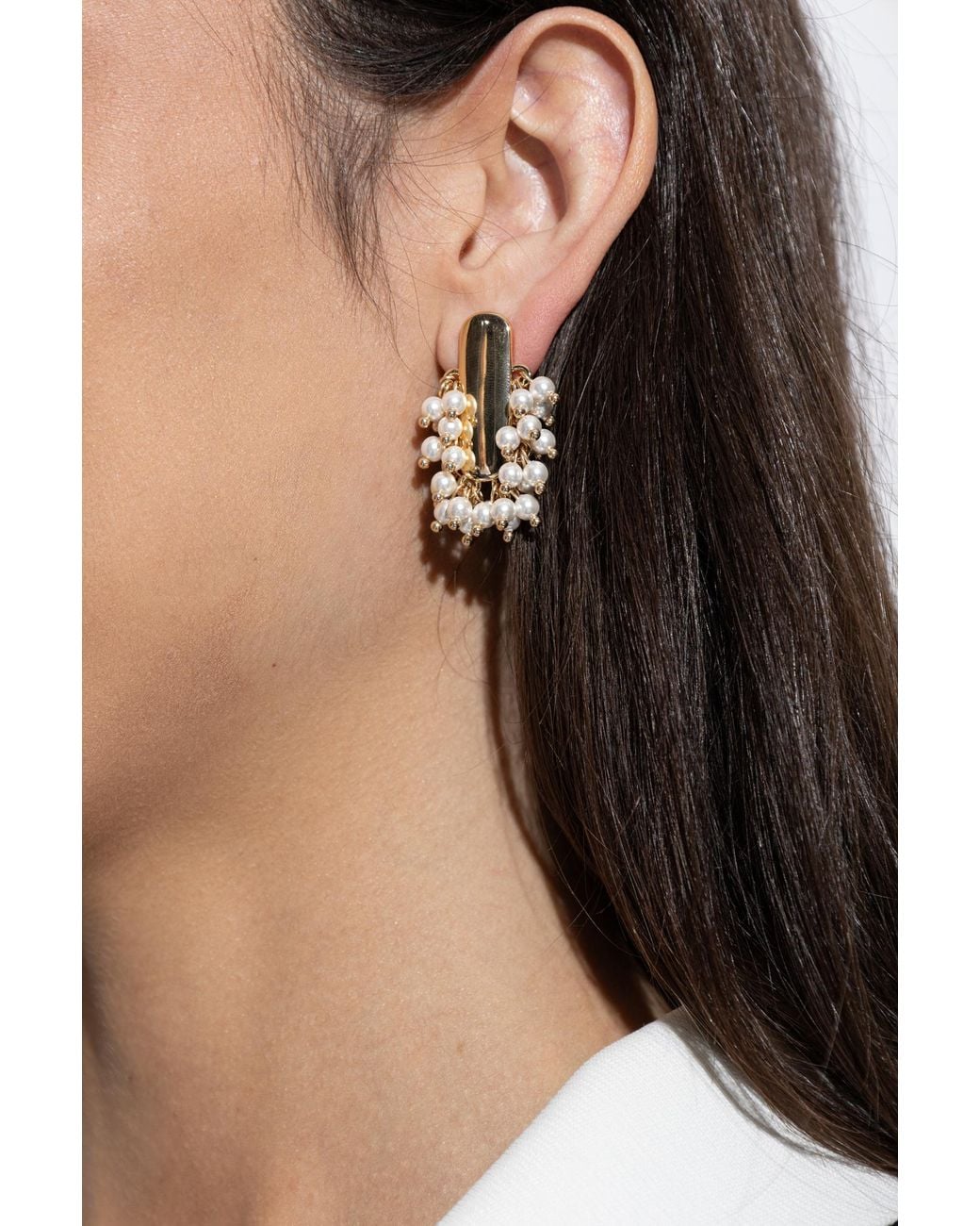 Self-Portrait Natural Earrings With Glass Pearls