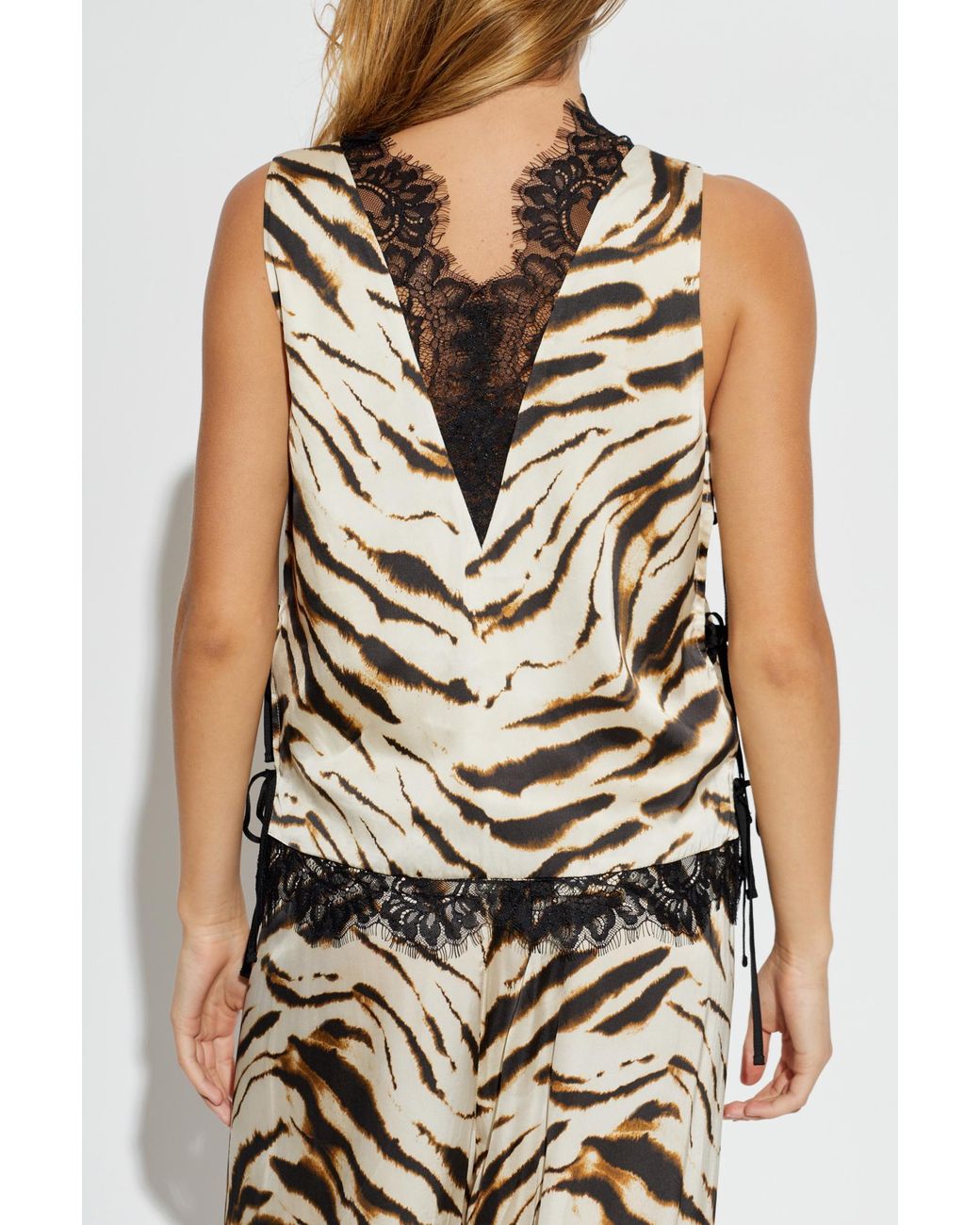 Ganni Brown Top With Lace Inserts