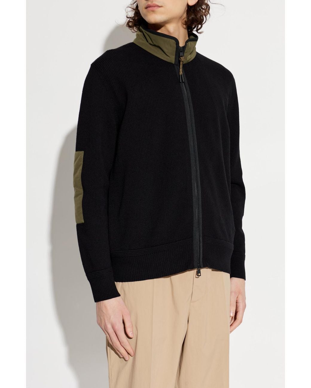Moncler Black Cardigan With Logo Patch for men