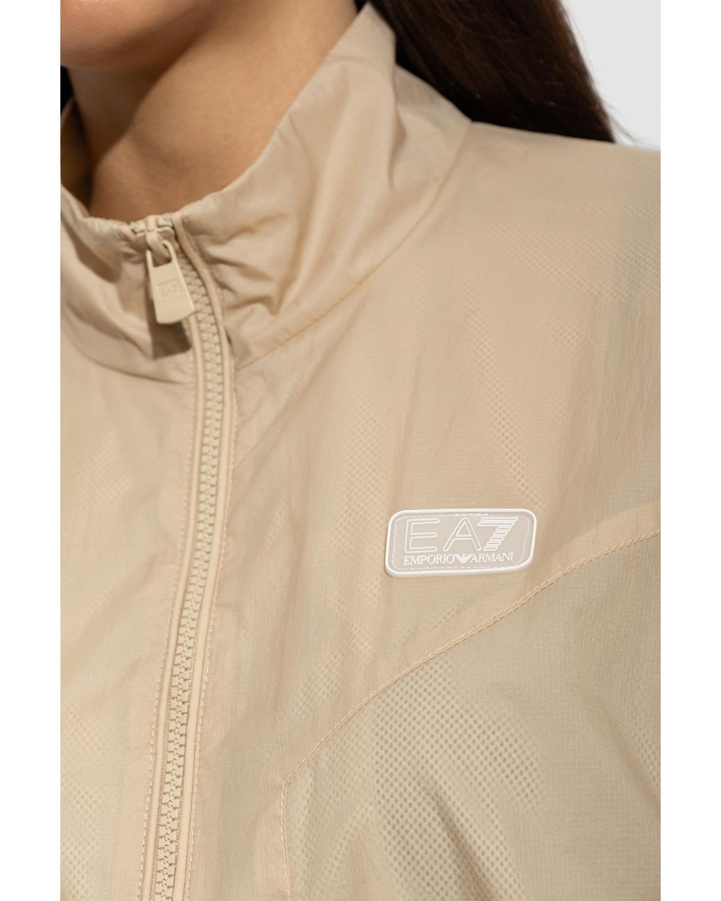 EA7 Natural Lightweight Jacket With A Stand-Up Collar